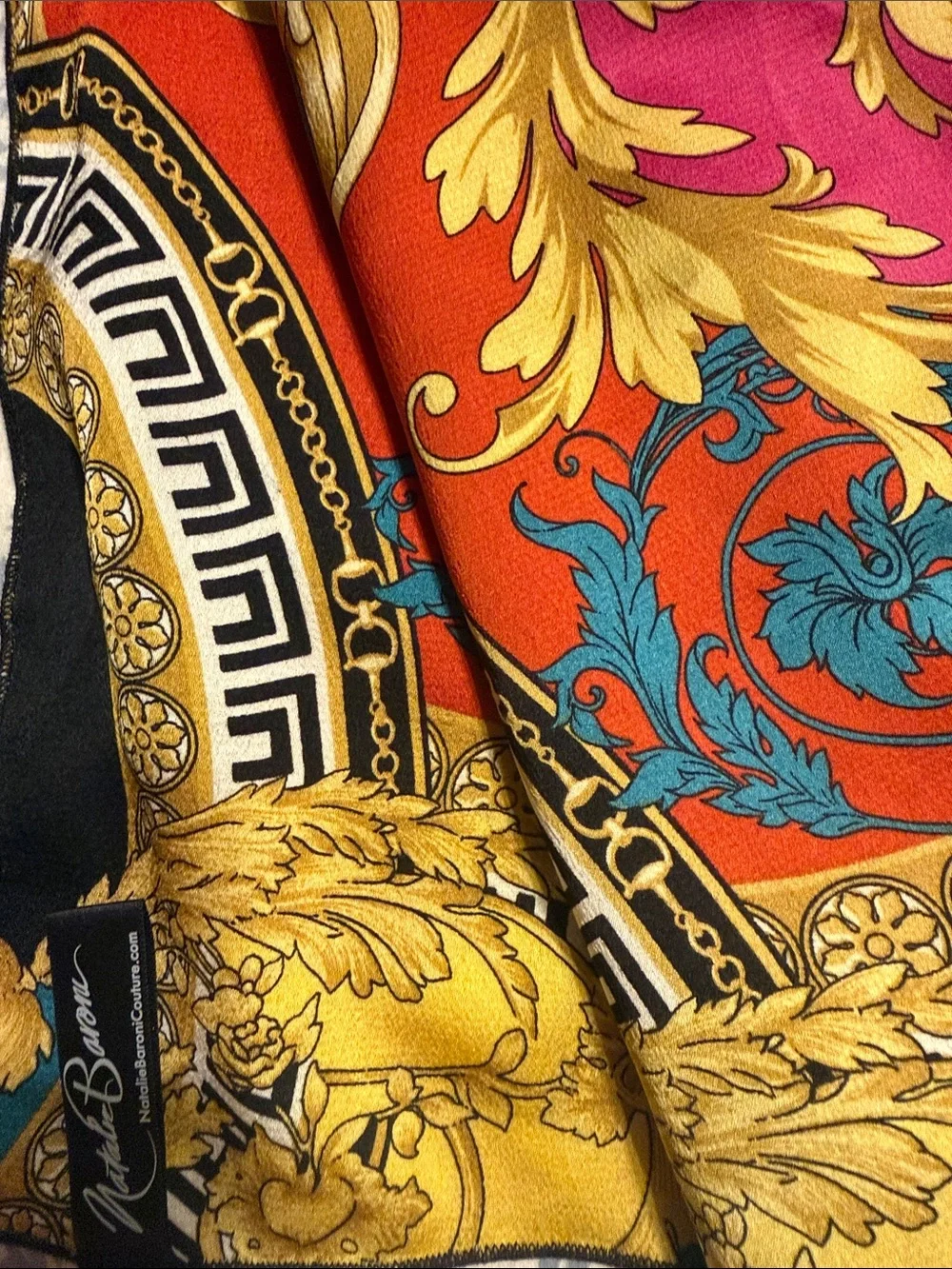 Gold and Black Printed Silk Scarf